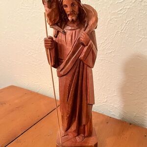 VINTAGE Handcrafted Wooden Jesus depicting the Good Shepherd Statue 12”